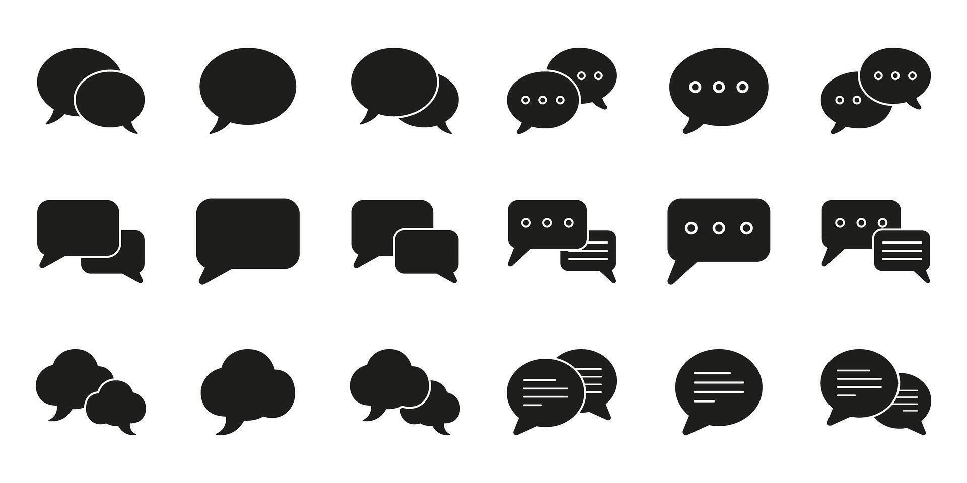 Chat Silhouette Icons Set. Speech Bubble Sign. Comment and Message Solid Icon. Isolated Illustration vector