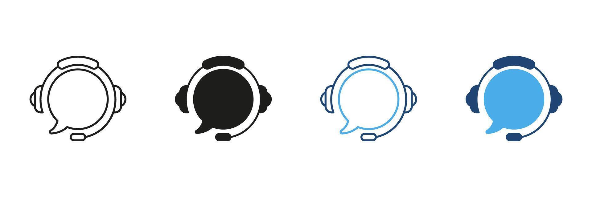 Headset With Speech Bubble Icon Set. Customer Support, Communication, Call Center Service Outline and Silhouette Symbol Collection. Technical Assistance And Help Desk. Isolated Illustration vector