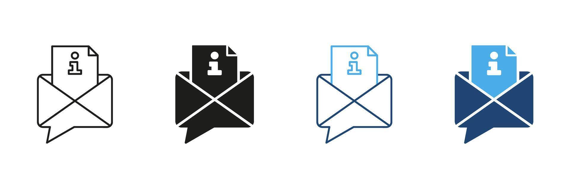 Envelope With Information Document Icon Set. Email Communication, Information Sharing, And Messaging Outline And Silhouette Symbol Collection. Digital Correspondence. Isolated Illustration vector