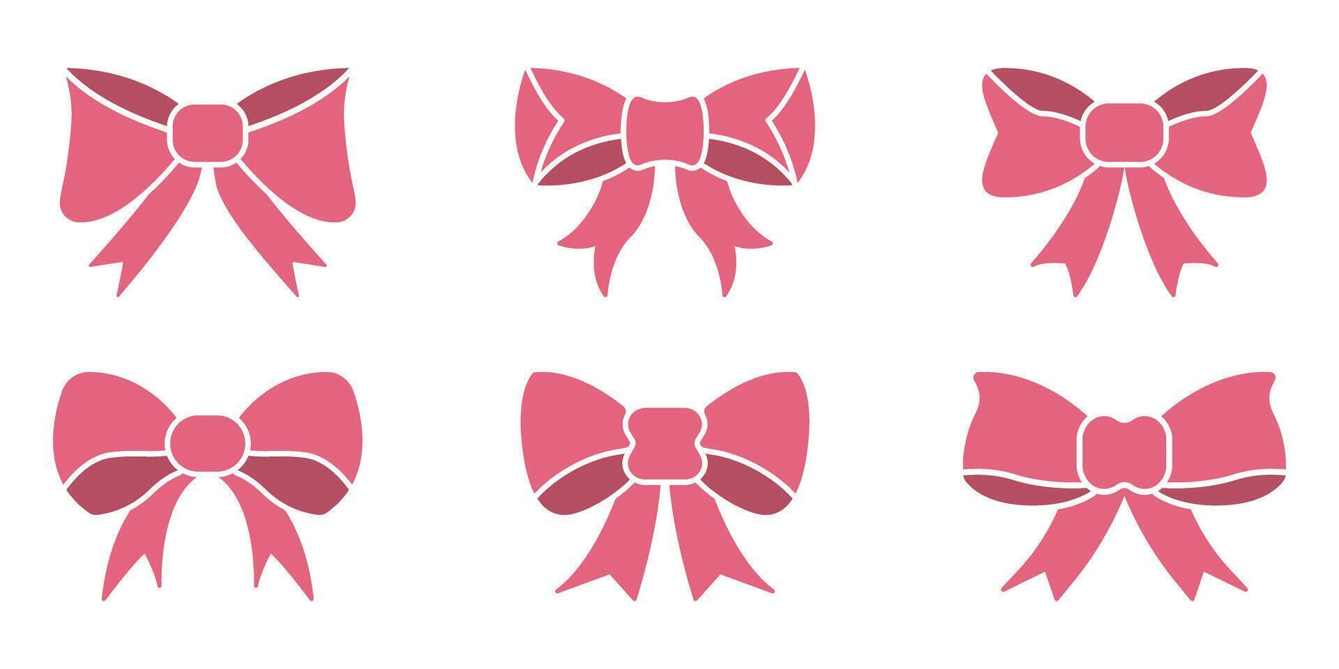 Pink Bow Silhouette Icon Set. Decorative Ribbon Bows For Gift Wrapping, Fashion, And Crafting Silhouette Symbol Collection. Elegant And Stylish Design Elements. Isolated Illustration vector