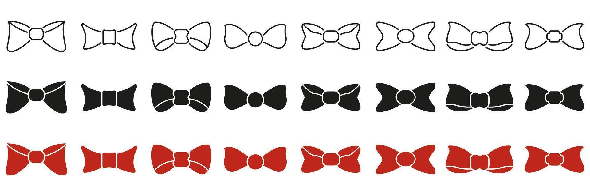 Bow Tie Icon Set In Line, Solid, And Color Variations. Fashion Accessory, Formal Wear, And Style Symbol Collection. Elegant And Versatile Design Elements. Isolated Illustration vector