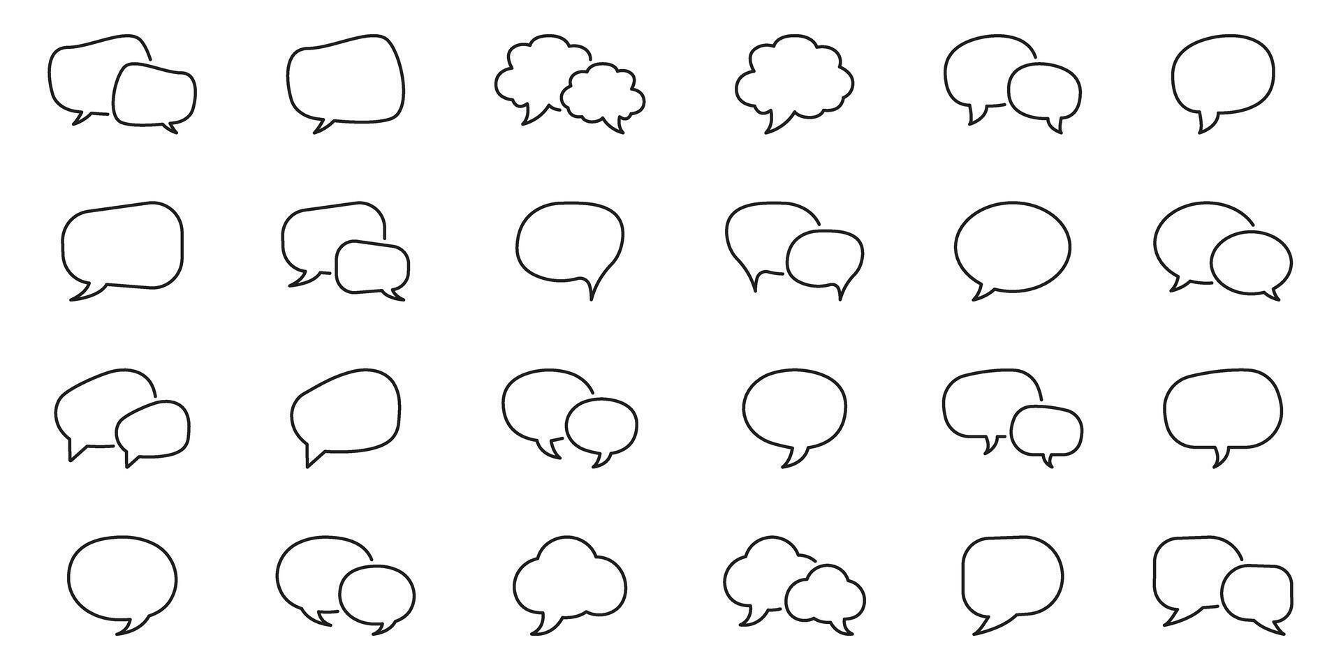 Speech Bubble Comic Set Symbol. Cloud and Talk Speech Bubbles Line Icons Collection. Dialog clouds Outline Icon. Editable Stroke. Isolated Illustration vector