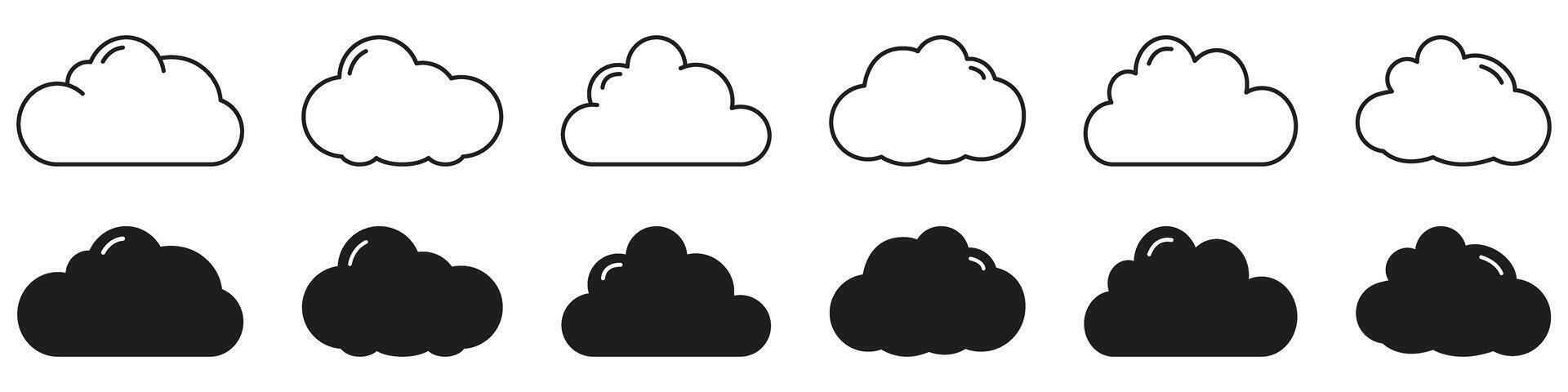 Cloud weather forecast line and solid icon set. Meteorological concepts with cloud weather forecast symbol collection. Isolated illustration vector