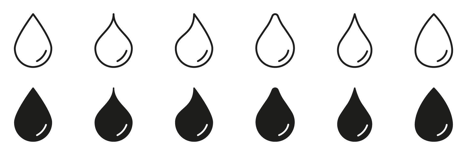 Water Droplet Line And Solid Icon Set. Hydration, Purity, And Liquid Symbol Collection. Essential For Water Conservation And Environmental Awareness. Isolated Illustration vector