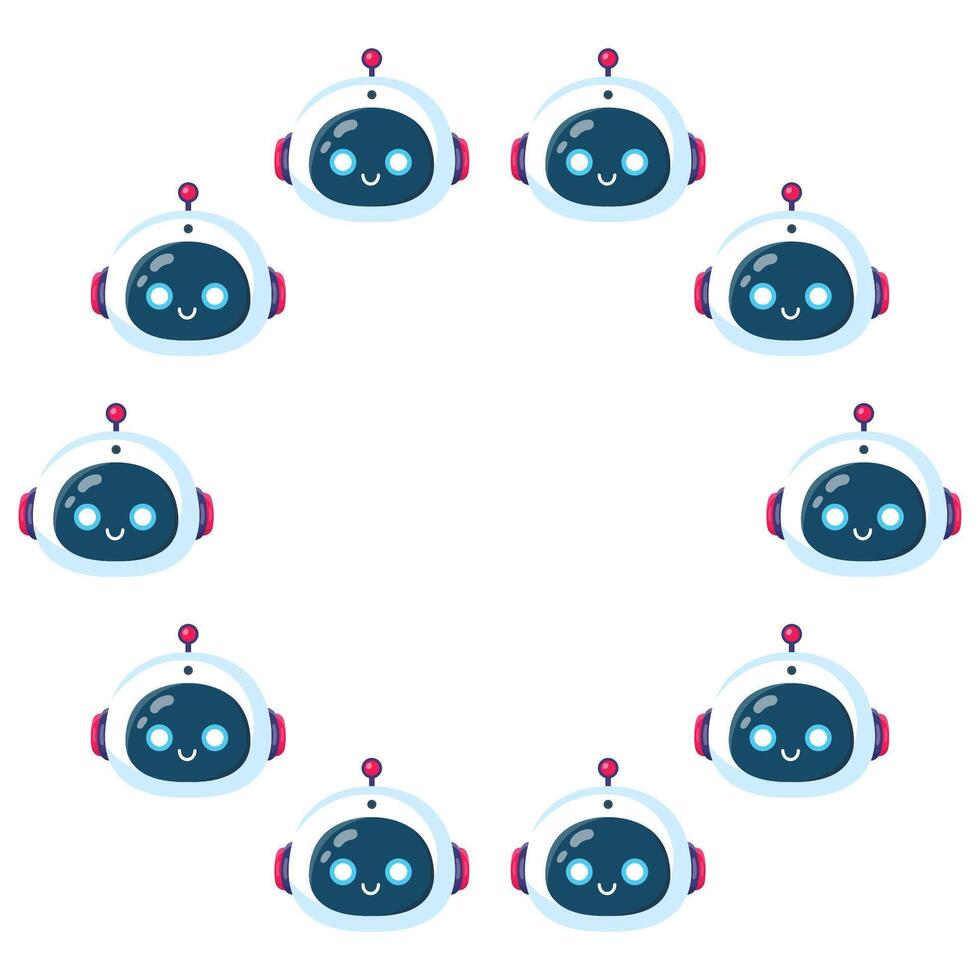 Round frame. Cute robots. illustration in flat style vector