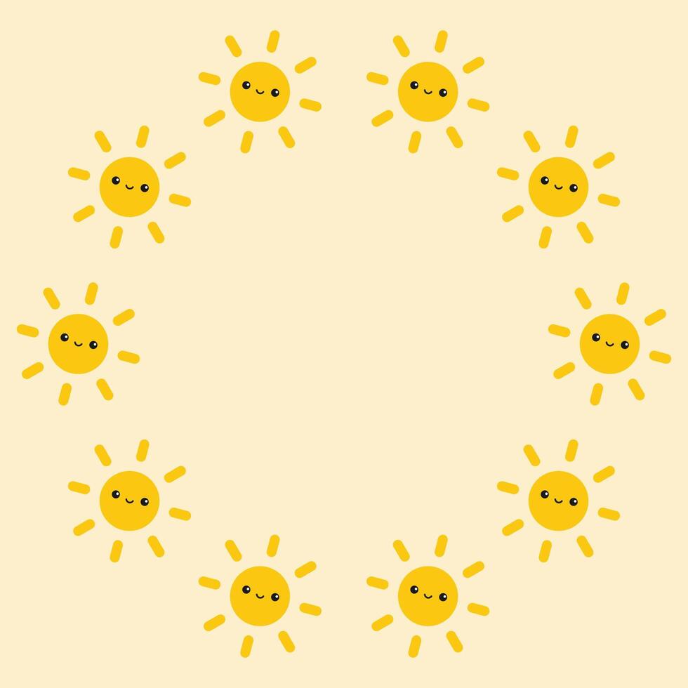 Round frame Cute suns. illustration vector