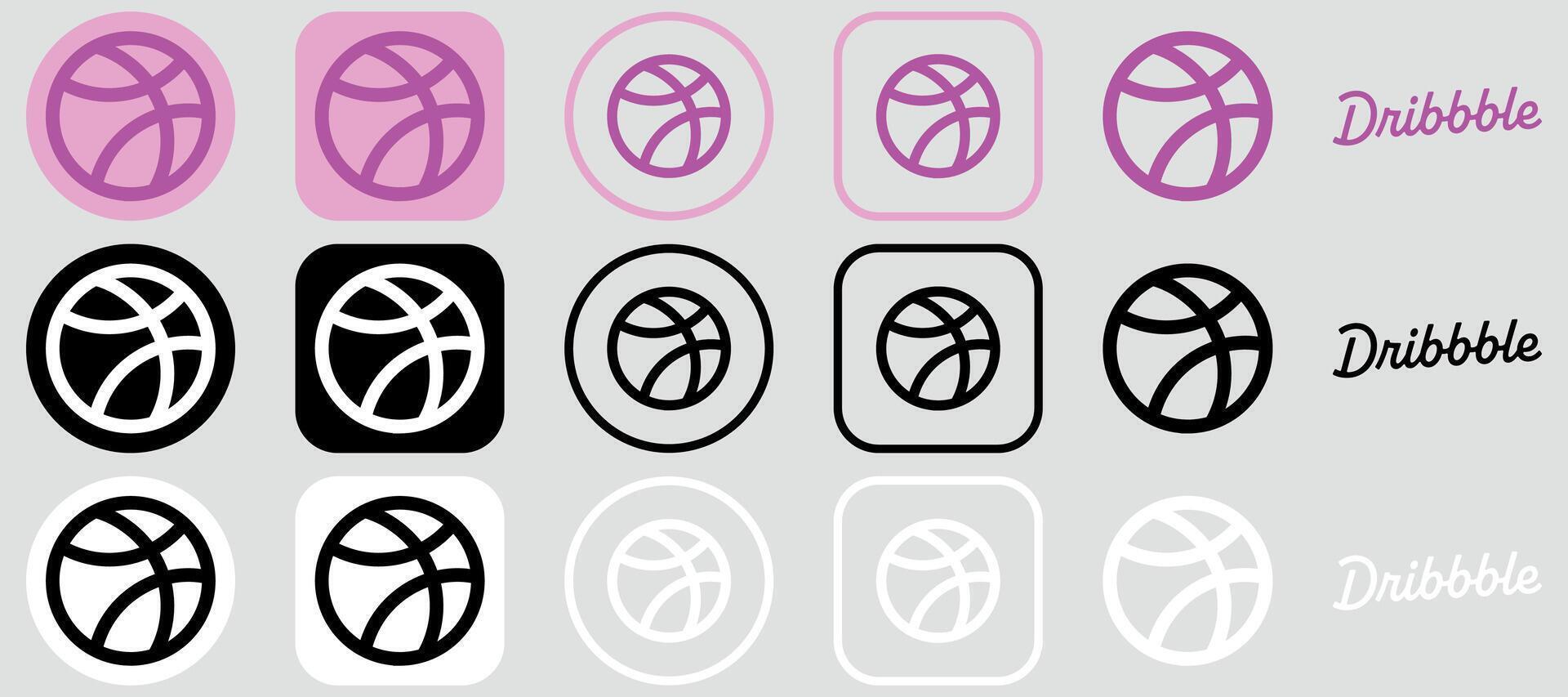 Dribbble Logo Mega Bundle Icon Set, App Premium Social Media Design for Digital Download vector