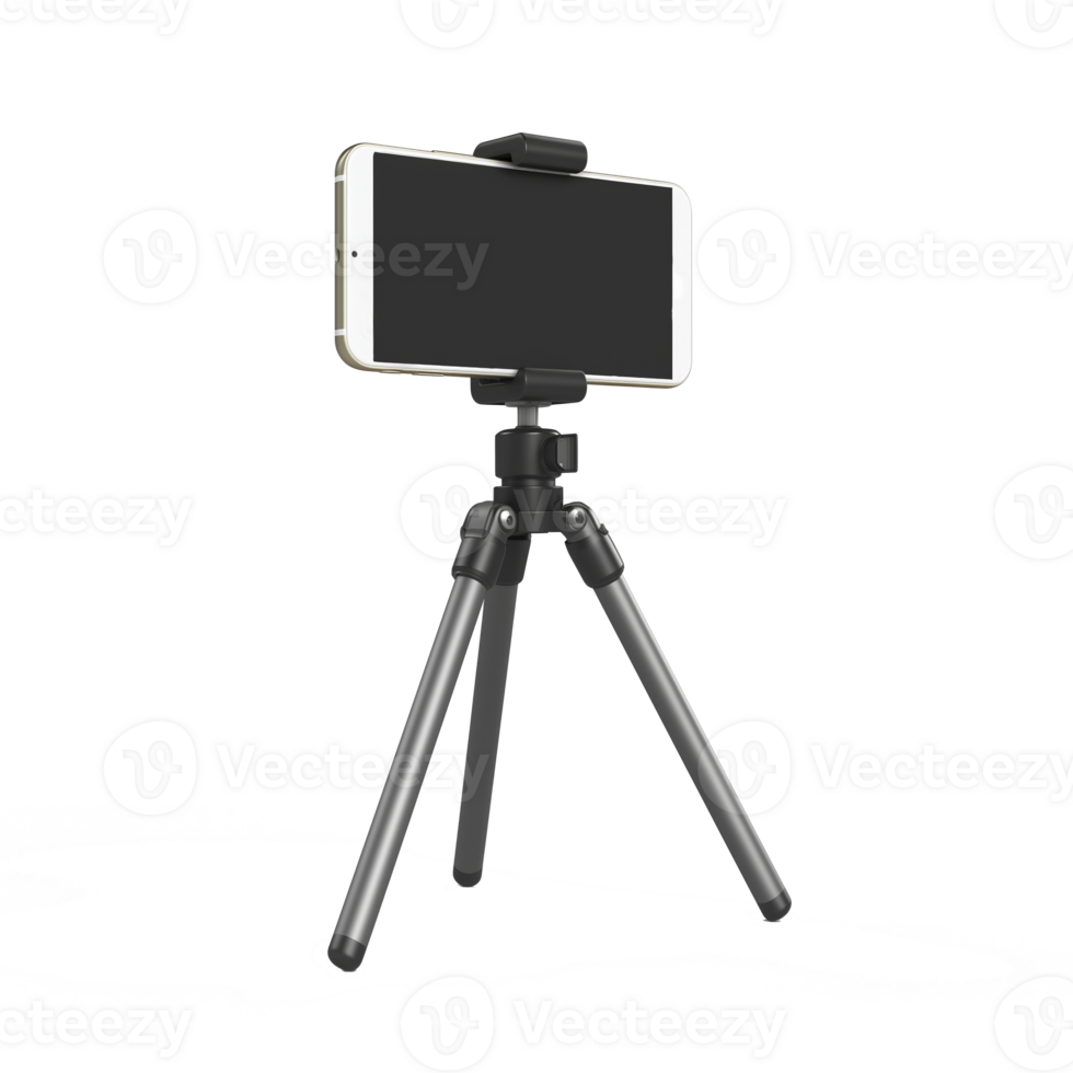 smartphone mounted on tripod, showcasing sleek design against transparency background, ideal for photography and videography png
