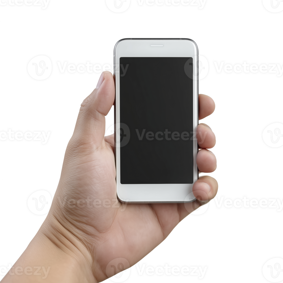 person holding smartphone with blank screen, showcasing modern design and sleek appearance. image conveys sense of technology and connectivity png