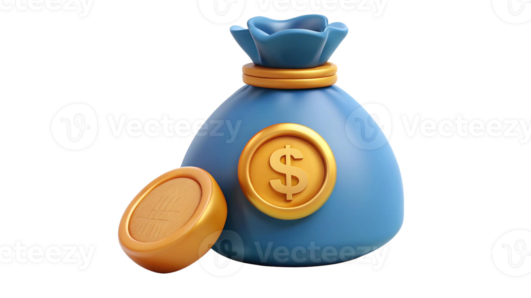A blue bag with a gold dollar sign on it png