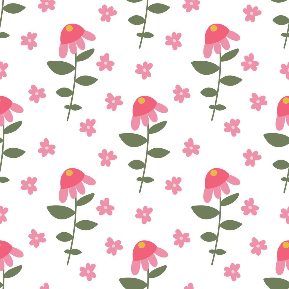 Seamless patterns with flowers, leaves, meadow and hand-drawn illustrations on a white background. vector