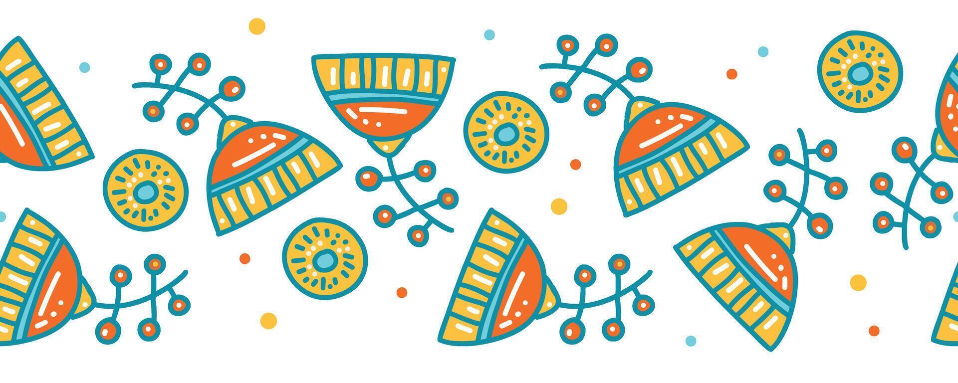 Interesting floral seamless border. Spring leaves and flowers. cartoon drawings for design. vector