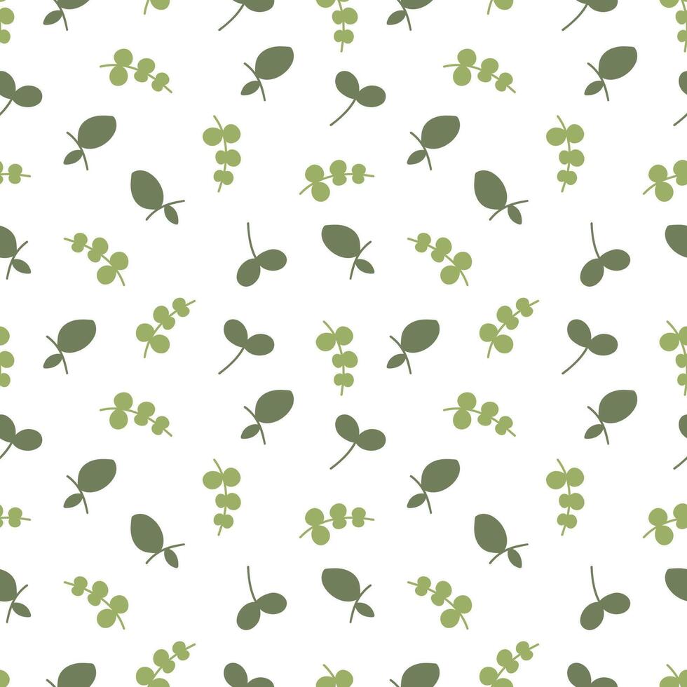 Seamless patterns with leaves, meadow and hand-drawn illustrations on a white background. Cute summer wallpaper. vector