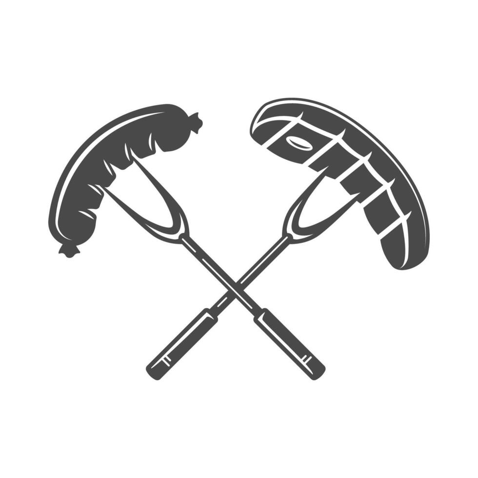 Barbeque Steak and Sausage on a fork isolated on white background vector