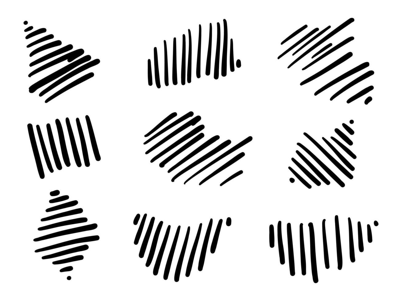 Hand Drawn Decorative Hatching Pack. A bundle of 9 hand drawn hatching elements with various shapes and directions. Perfect for adding texture, rhythm, and visual interest to modern designs. vector