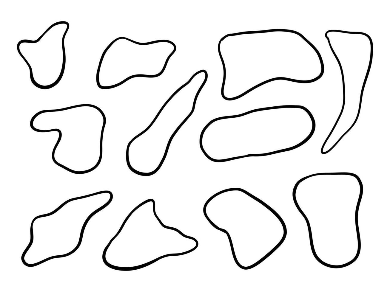 Organic Hand Drawn Blob Shape Line Art. A curated set of 11 hand drawn abstract blobs in minimalist line art style featuring organic curves, asymmetry, and flowing contours perfect for design accents vector
