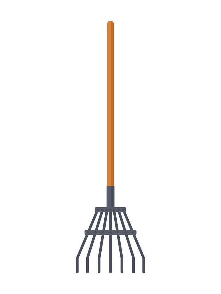 Flat rake stock illustration with wooden handle vector