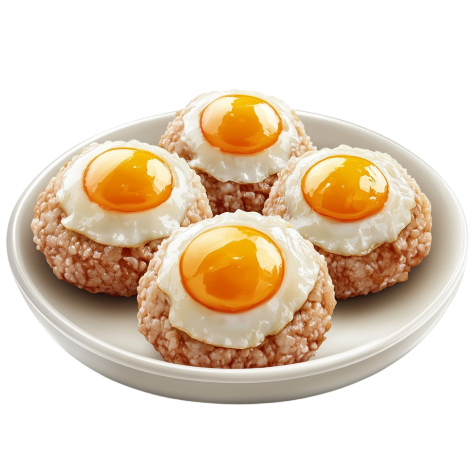 Fried Eggs Toast Garnish White Plate Breakfast Top View png