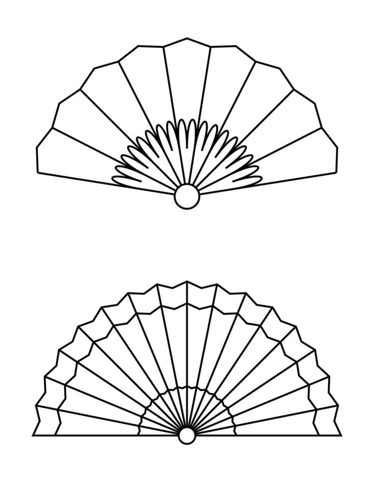 Chinese traditional fan illustration, outline style, decoration element vector