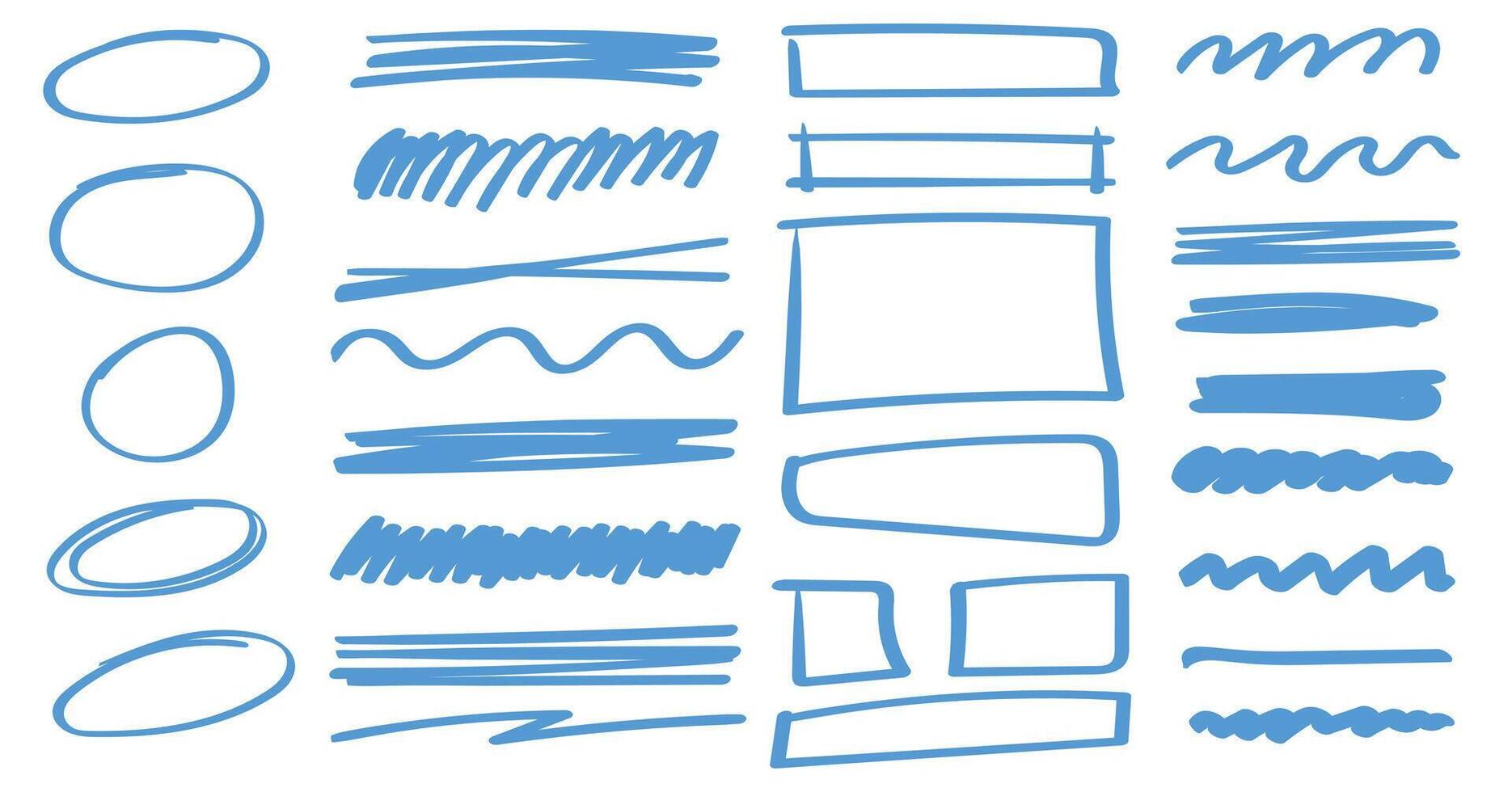 Hand drawn doodle design elements, brush stroke, line border, highlight spark vector