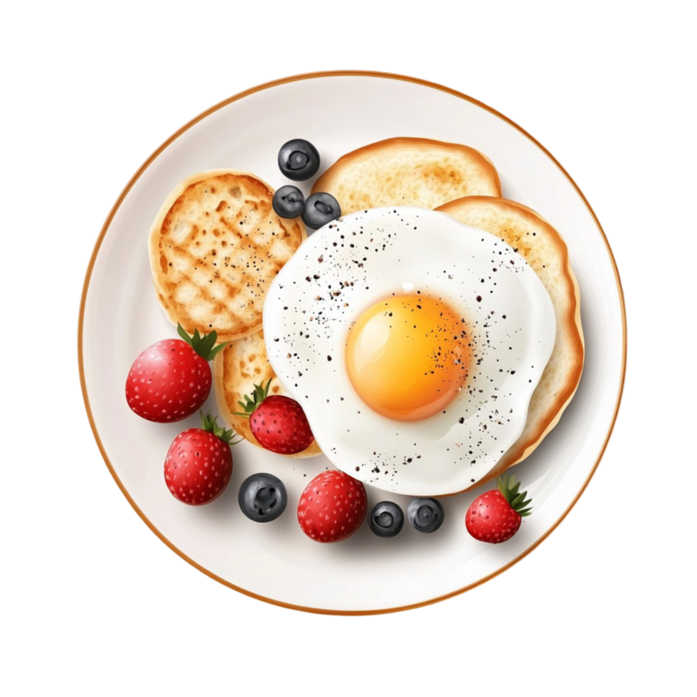 Gourmet Breakfast Plate Sunny Side Up Eggs Toast and Fresh Berries png