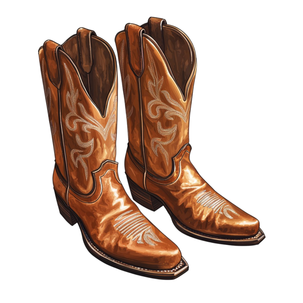 Pair of Brown Leather Cowboy Boots Angled View Western Wear png