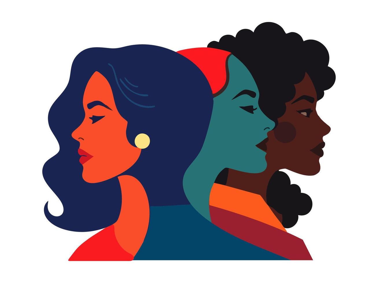 International Womens Day and Womens History Month poster with diverse female profiles in bold graphic style vector