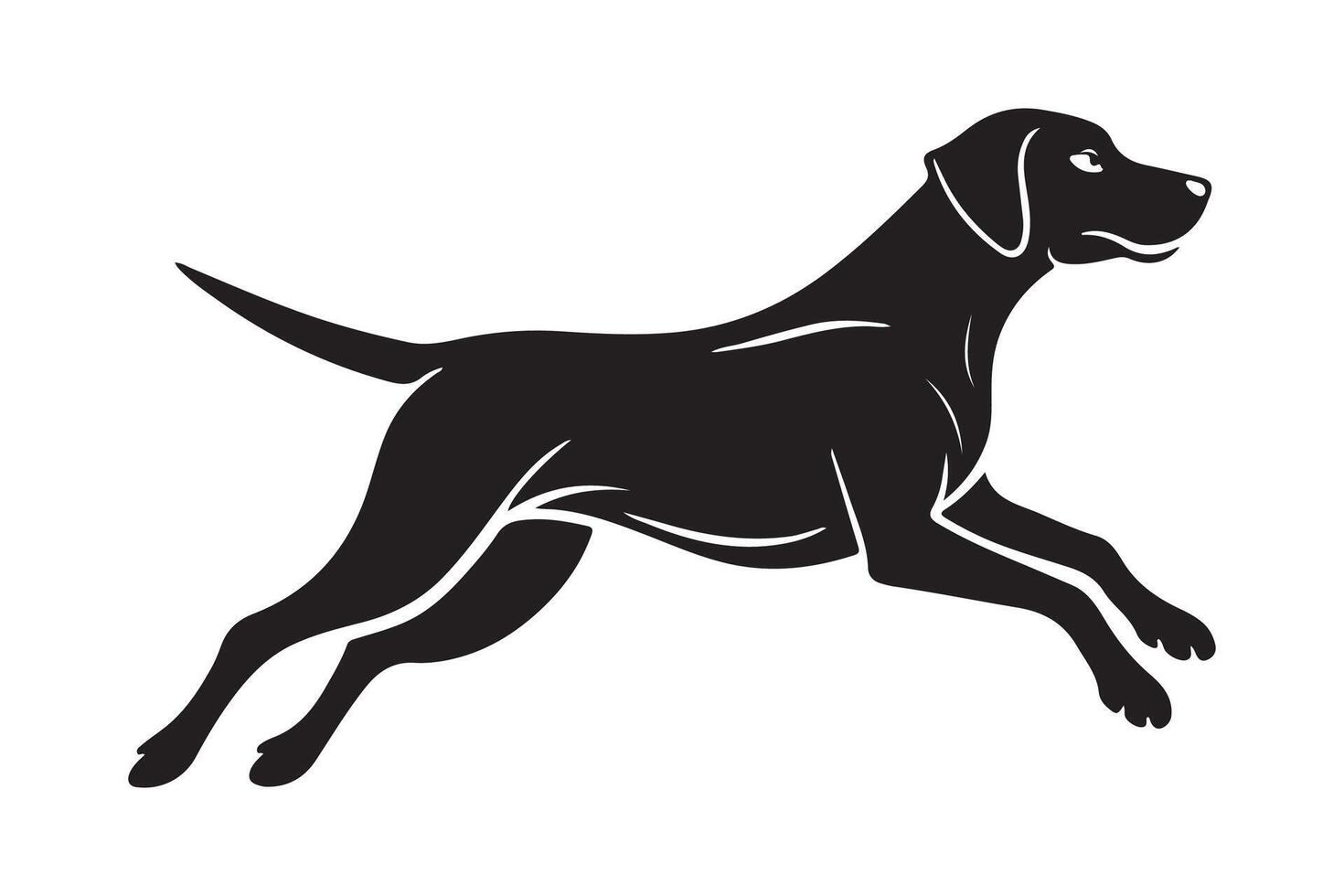 Black and white silhouette of a dog running vector