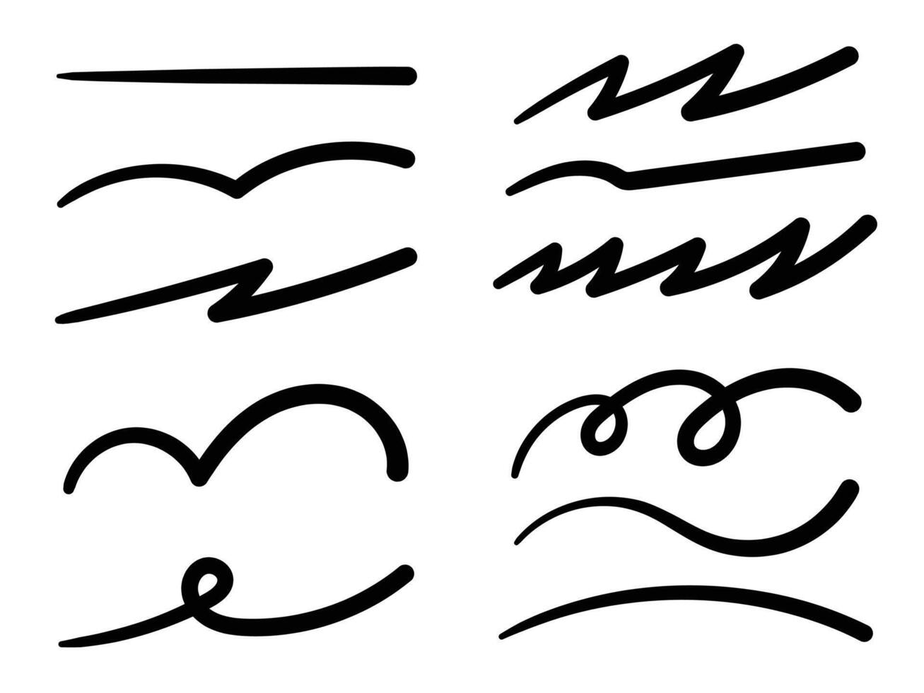 Marker pen emphasis highlight swoosh stroke, squiggle brush scribble vector