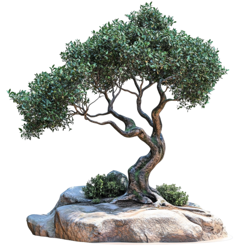 Elegant Olive Tree Bonsai on Stone Base png