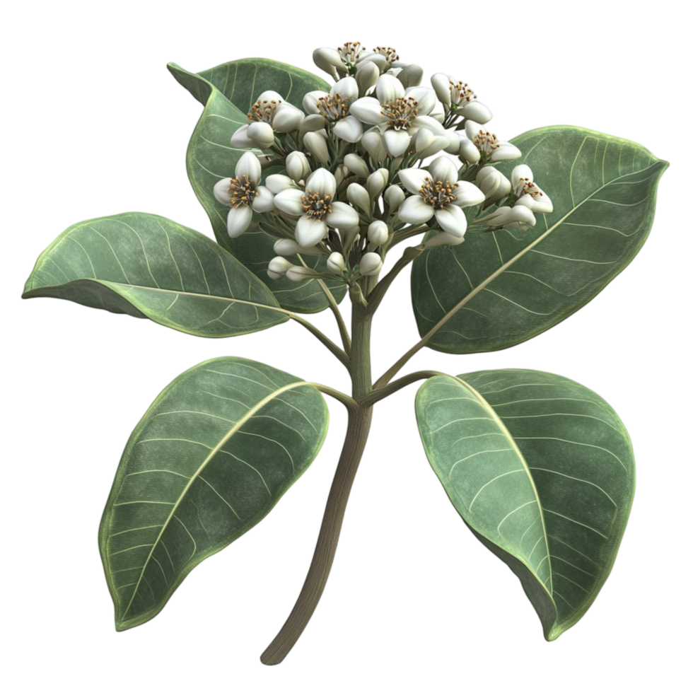 Tropical Plant with White Flower Buds and Green Leaves Botanical png