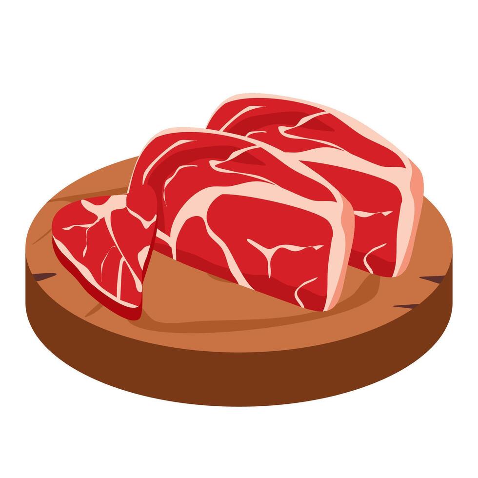 Raw meat on wood plate illustration vector