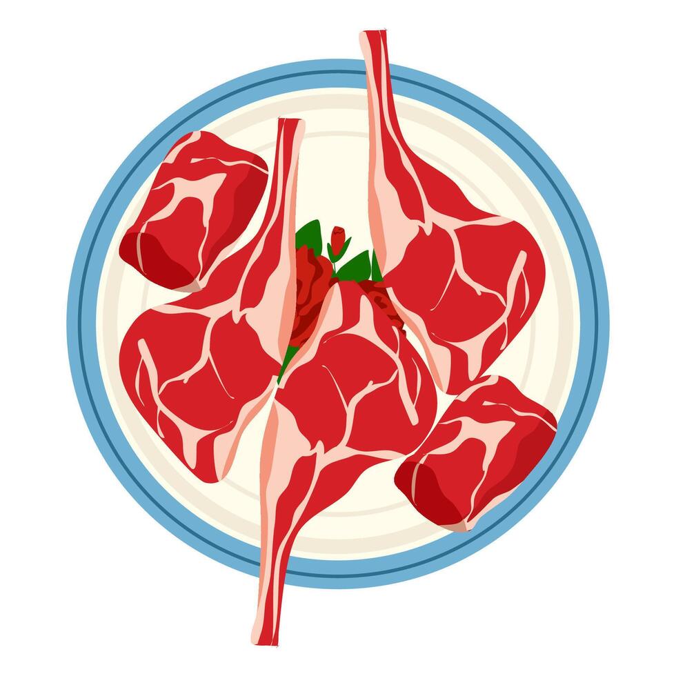 Raw meat on tray vector