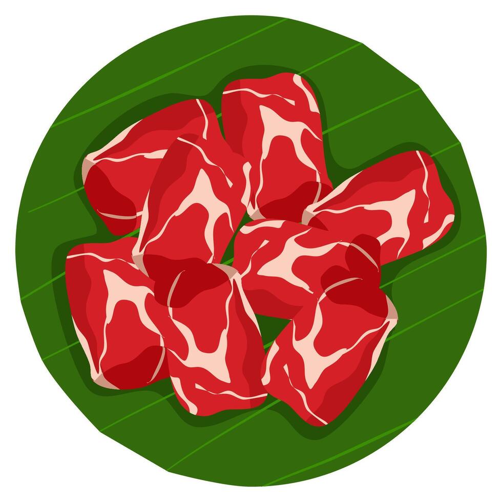 Meat sliced on banana leaf illustration vector