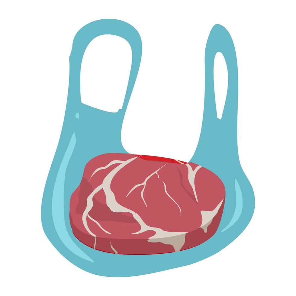 Raw meat in plastic bag illustration vector