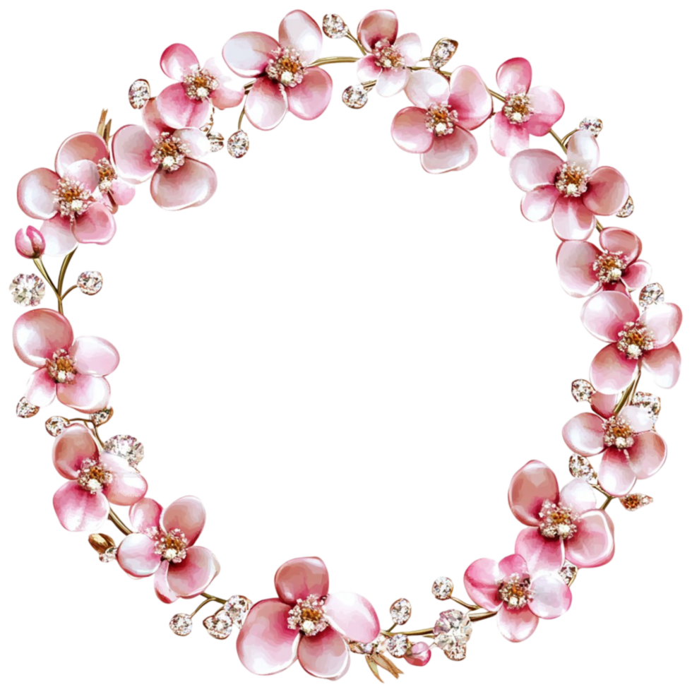 Elegant Circle Frame of Pink Cherry Blossoms and Leaves png