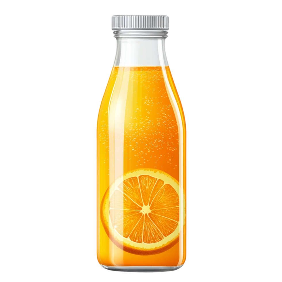 Fresh Orange Juice in Glass Bottle with Pulp png