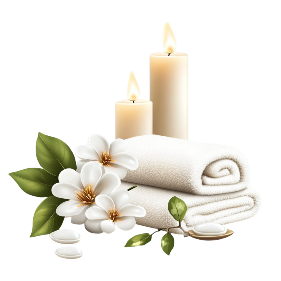 Still Life with Candles White Flowers and Stones Relaxation and Wellness png