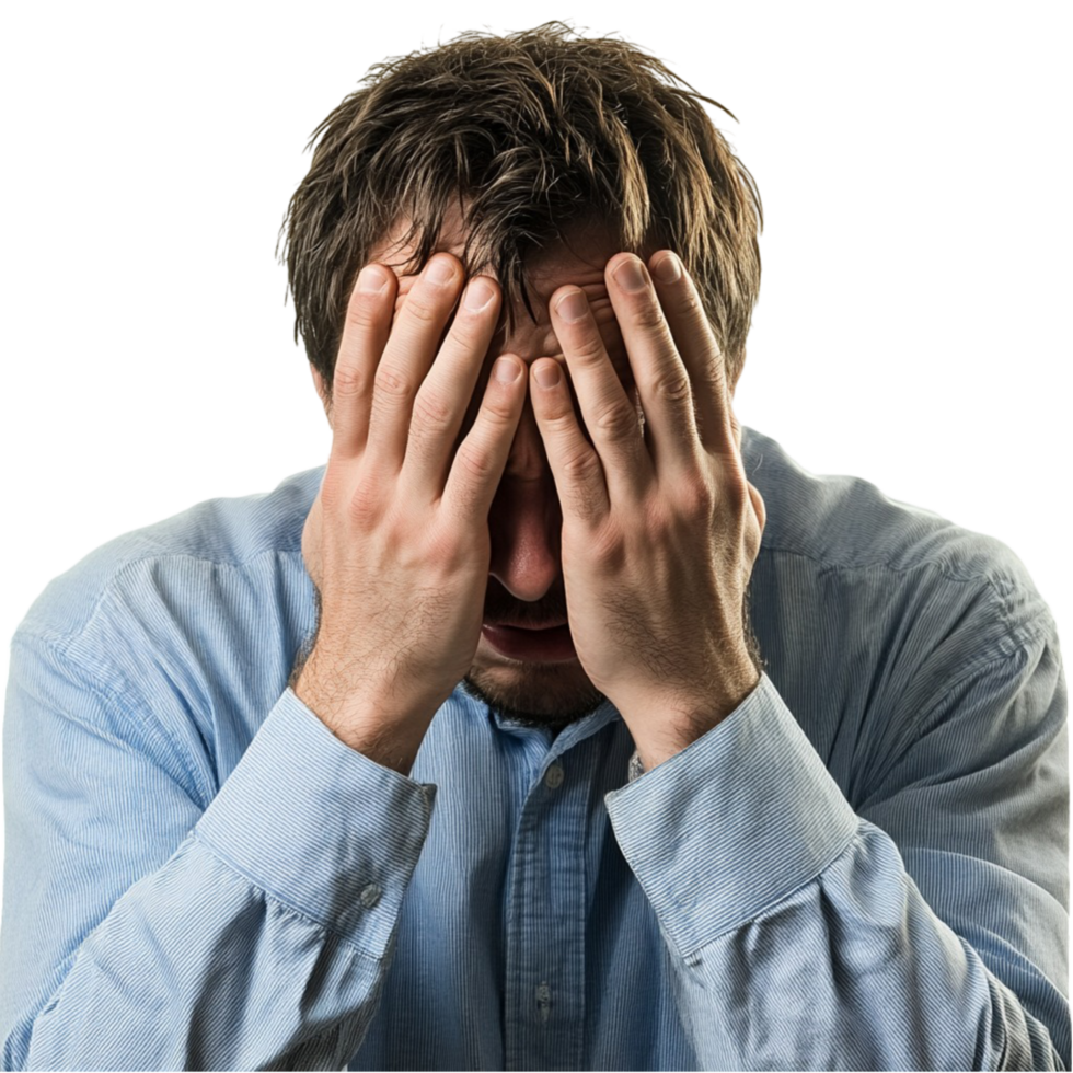 Frustrated Man with s on Face Expressing Mental Exhaustion png