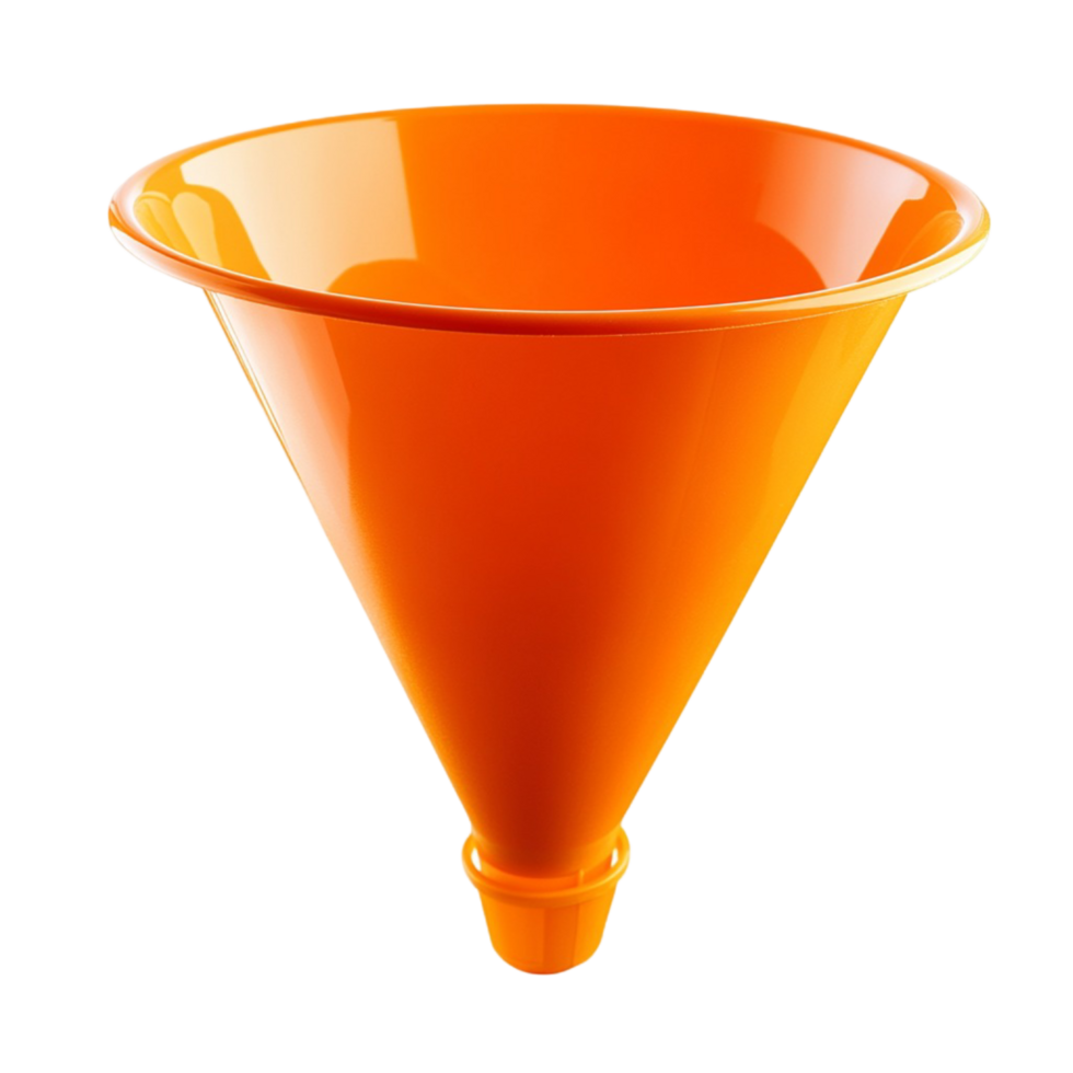 Durable Orange Funnel with Grooved Spout for Industrial and Home Use png