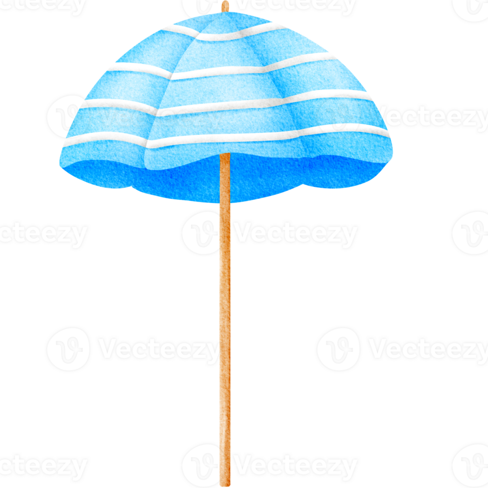 blue striped umbrella on a wooden stick, transparent background png