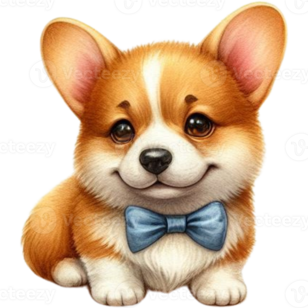 a cute corgi dog with a bow tie on png