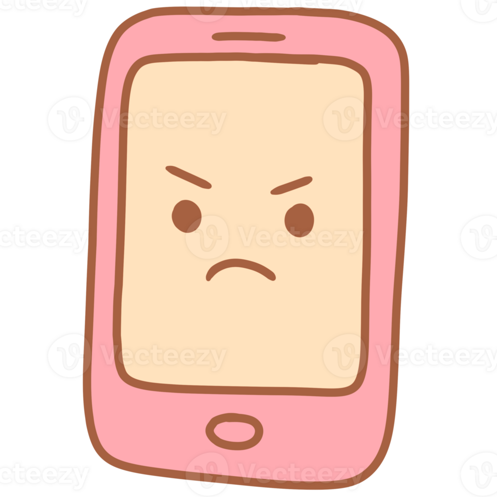 Cartoon Mobile phone makes a grumpy face png