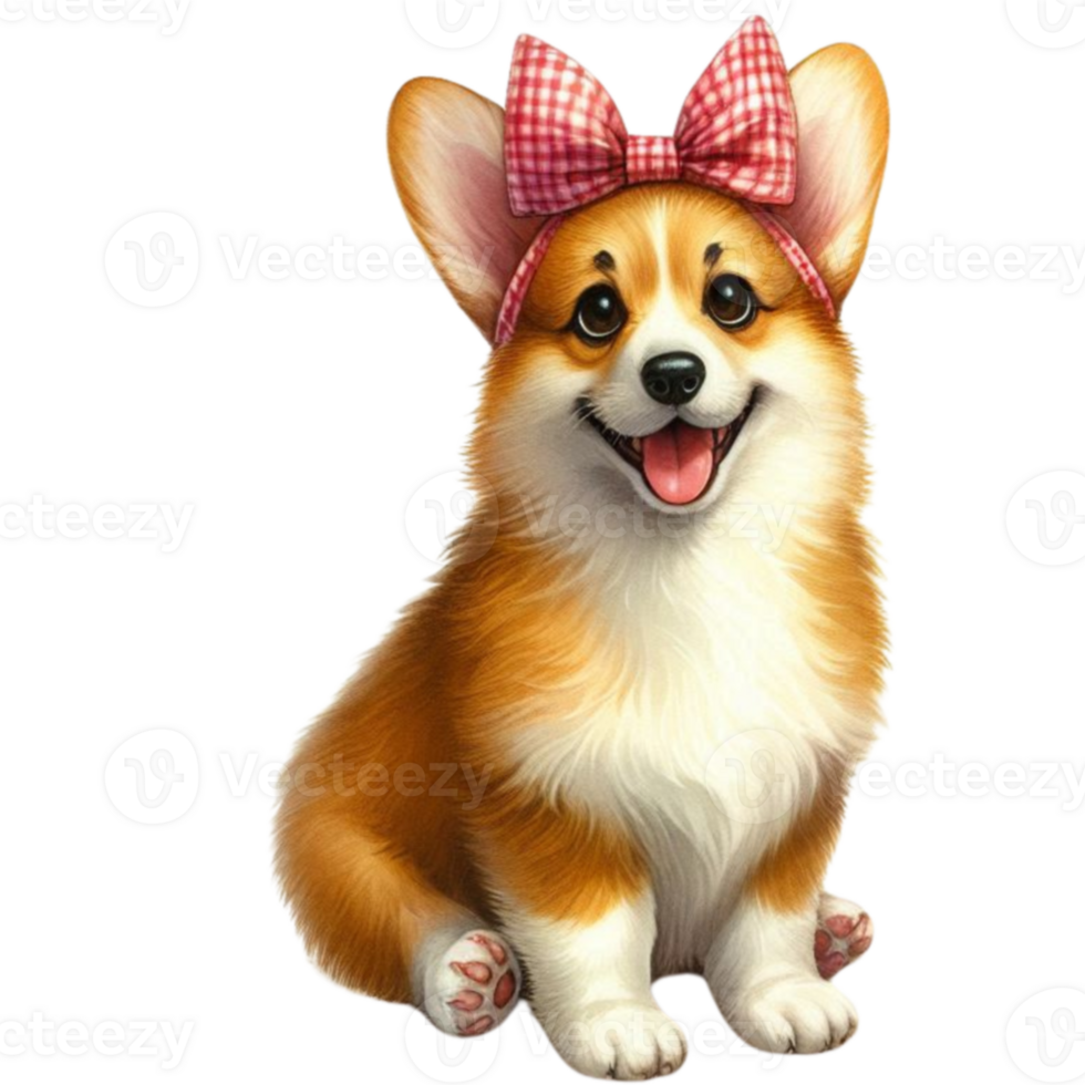 a cute corgi dog with a bow on its head png