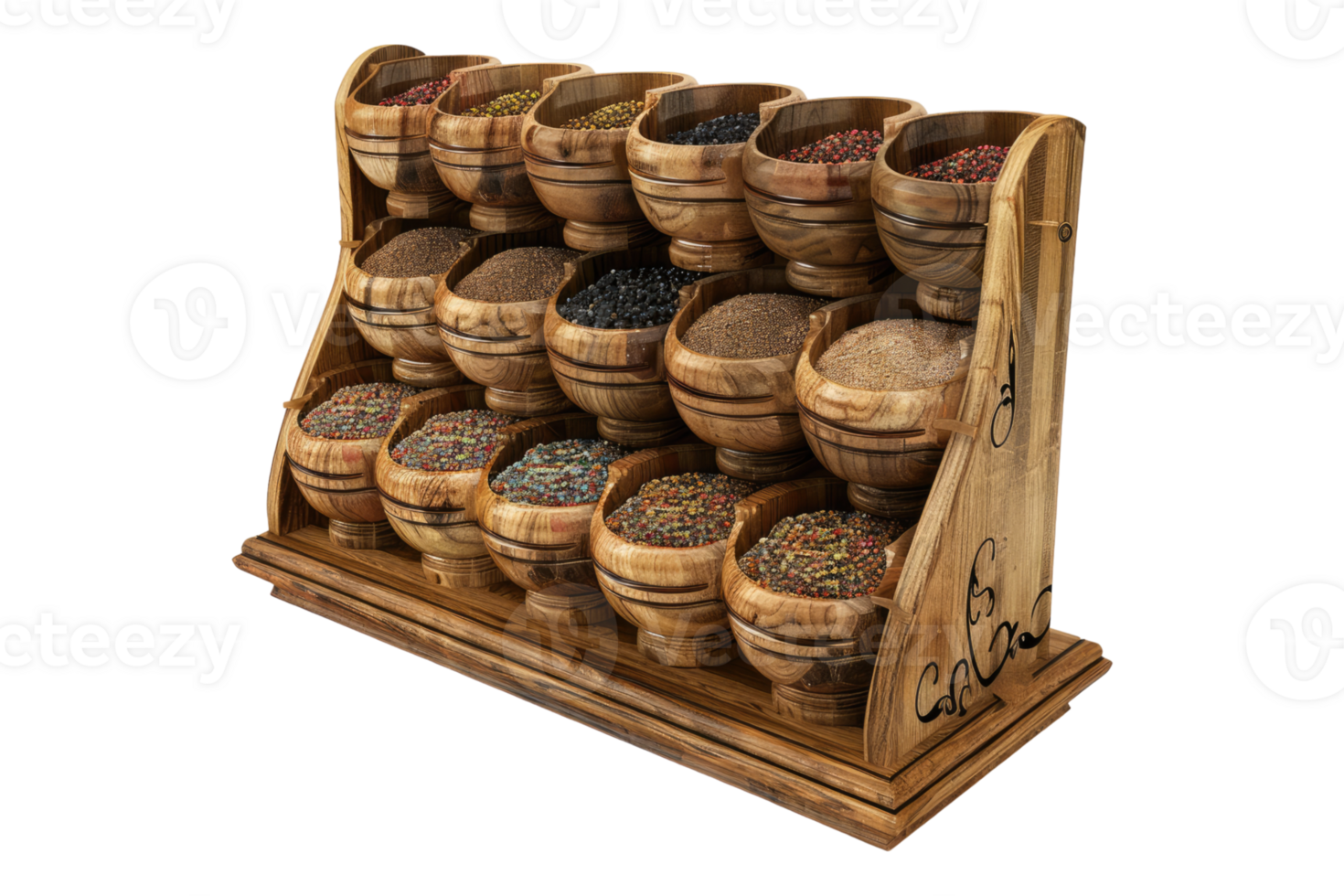 Attractive wooden spice rack isolated on transparent background png