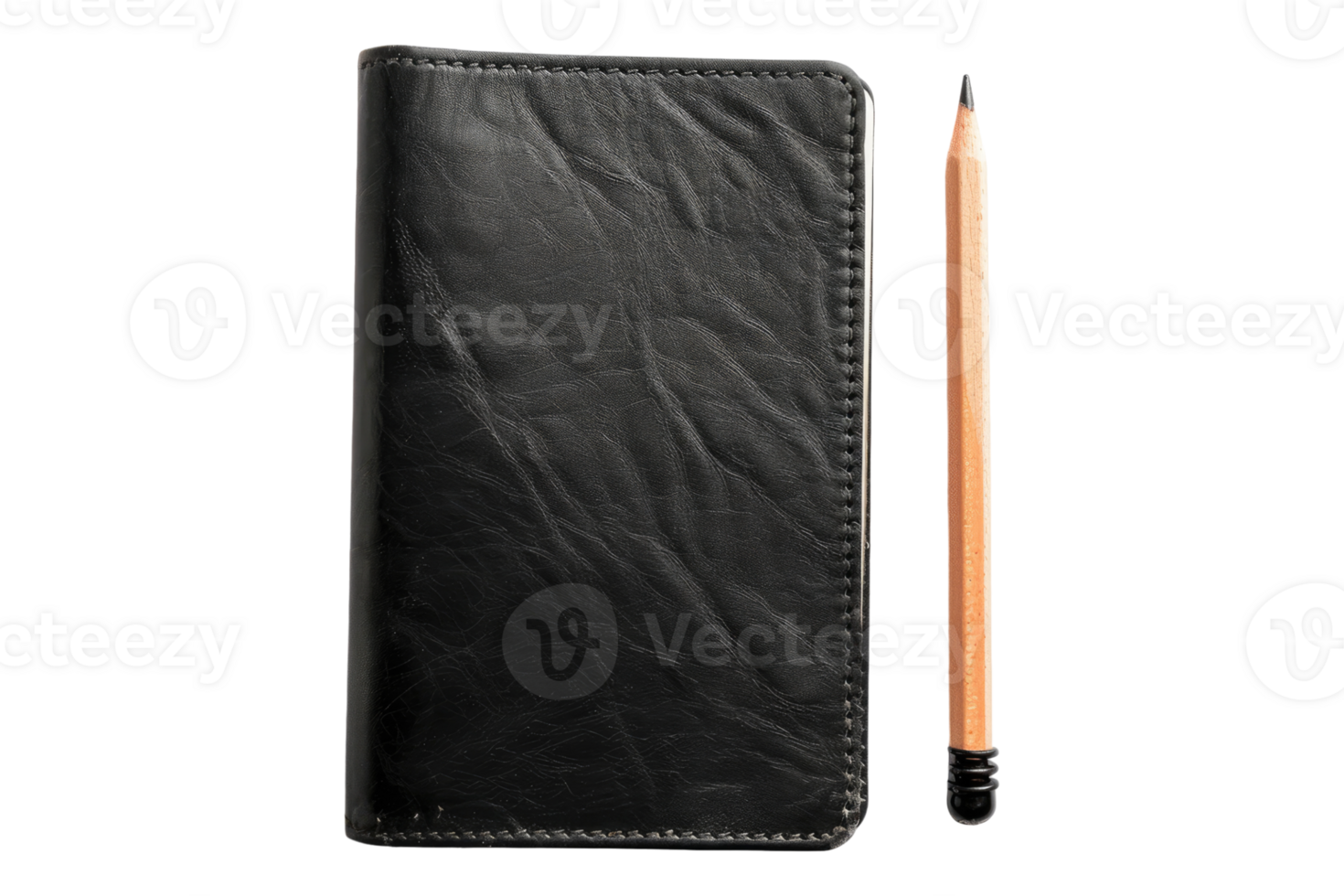 Black notebook with pencil isolated on transparent background png
