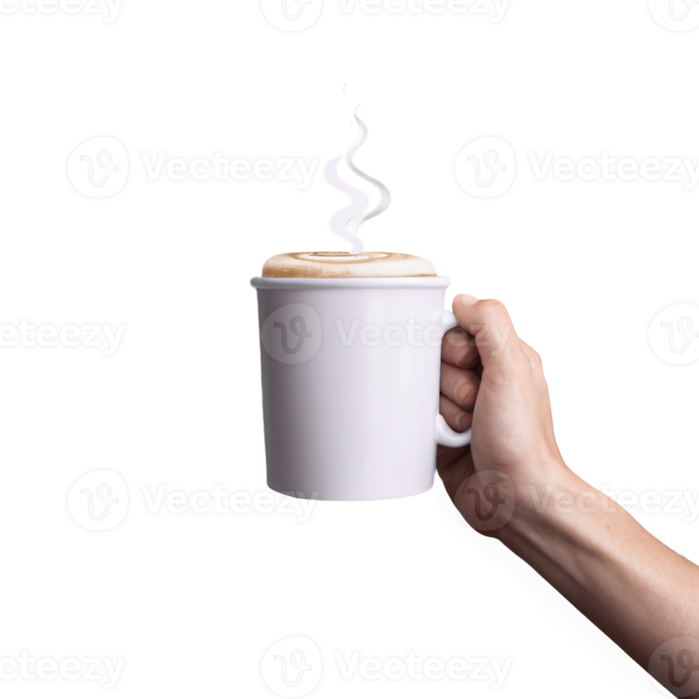 A hand holding a white cup with foam png