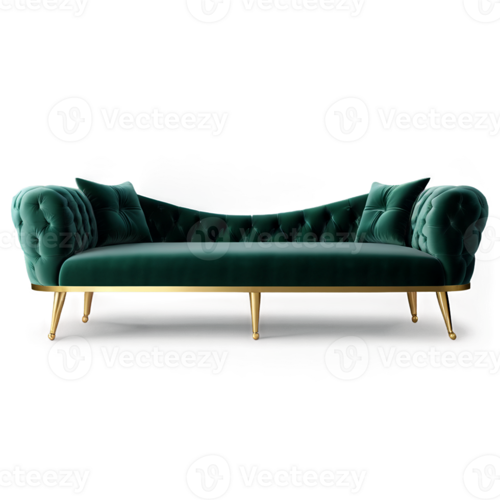 The green velvet sofa with gold legs png