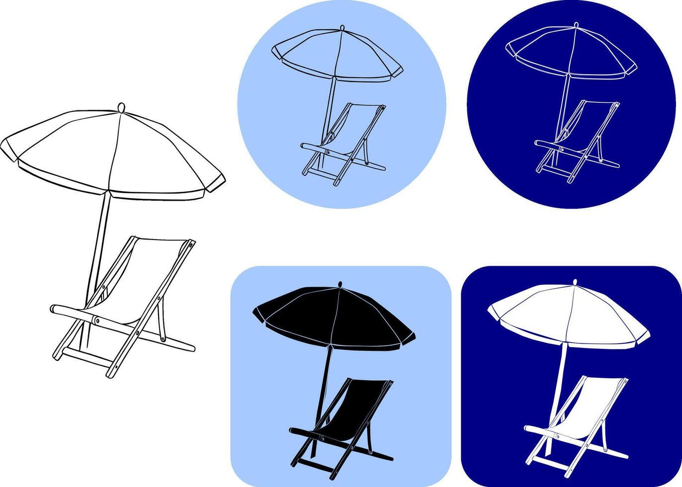 Umbrella and sun lounger line and glyph logo icon. graphic line ink summer and vacation, parasol and sunbed icon. for package, vacation design, fabric and textile. vector
