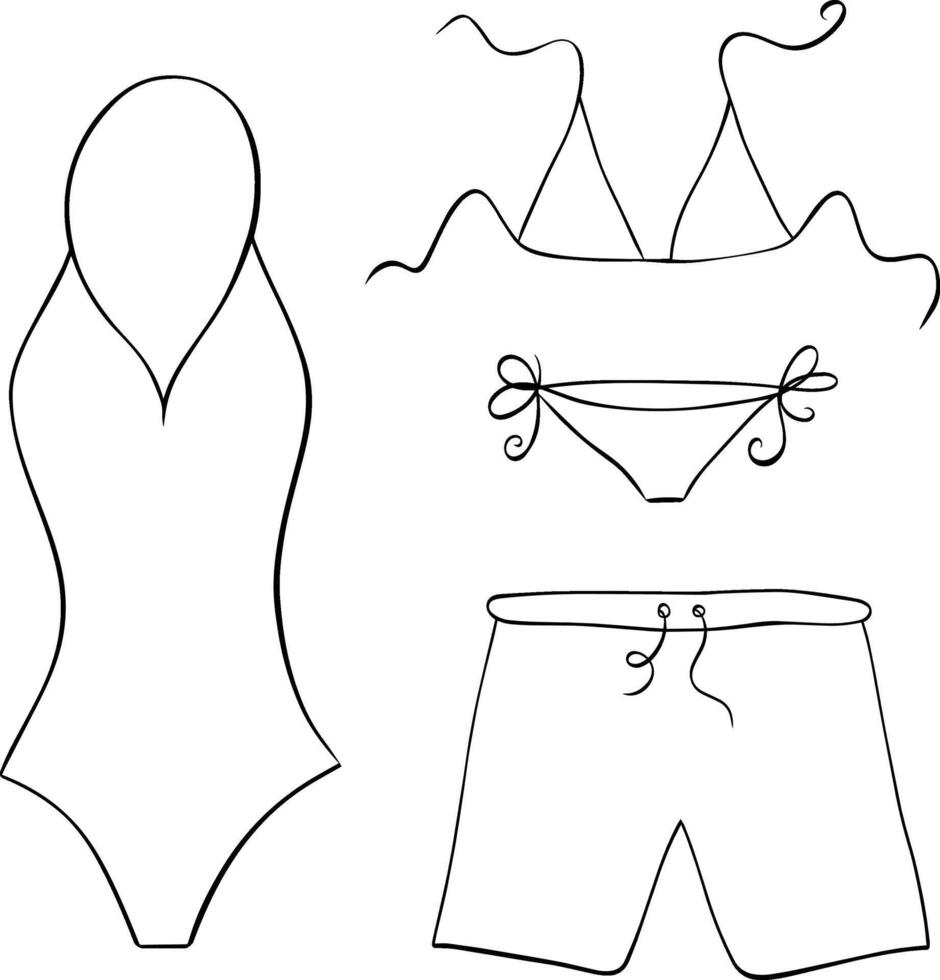 Swimsuits Illustration set. graphic line ink icon isolated. For poster, flyer, banner, invitation, social media, party or sale Coloring Sheet for Stress Relief and Relaxation vector